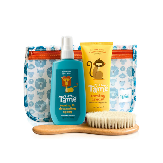 Hair Taming Starter Kit for Kids with Matte Cream, Detangling Spray & Natural Bristle Brush