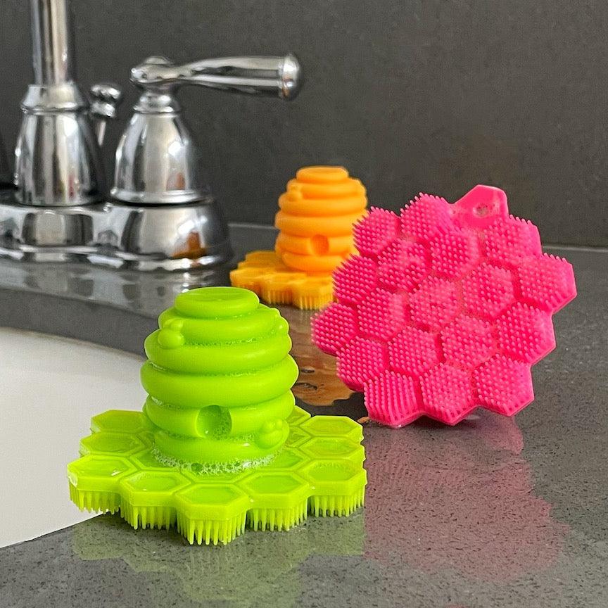 3 color options for the SrcuBEE (Marigold Yellow, Hibiscus Pink, and Lime Green)